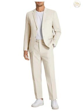 Men's 2 Piece Linen Blend Suit Set Regular Fit Blazer & Dress Pants